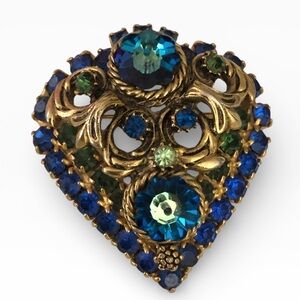 Vintage Rivoli Rhinestone Heart Brooch